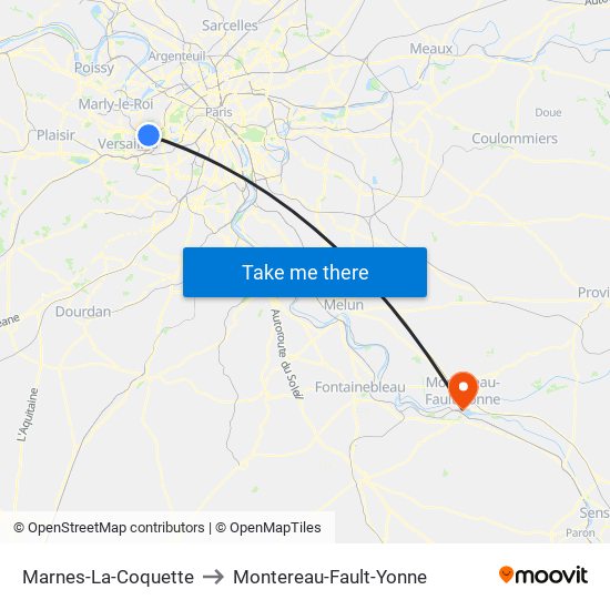 Marnes-La-Coquette to Montereau-Fault-Yonne map