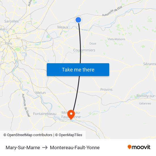 Mary-Sur-Marne to Montereau-Fault-Yonne map
