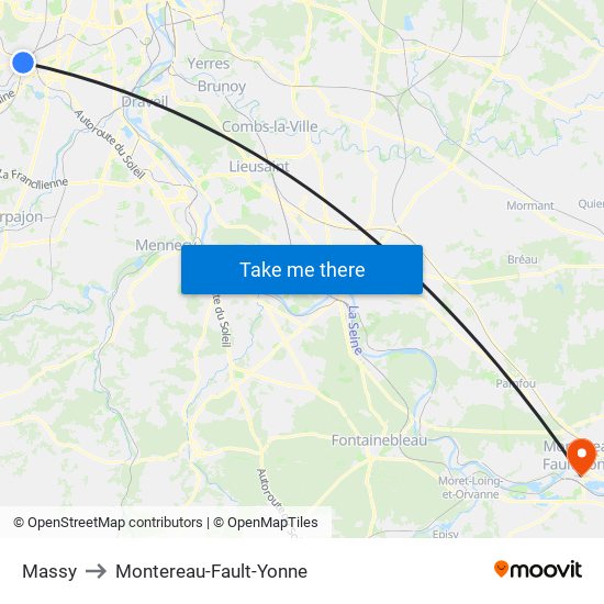 Massy to Montereau-Fault-Yonne map