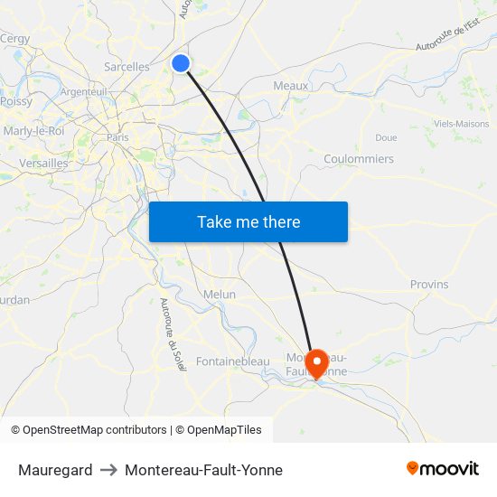 Mauregard to Montereau-Fault-Yonne map