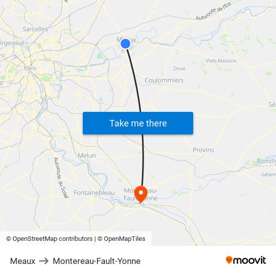 Meaux to Montereau-Fault-Yonne map