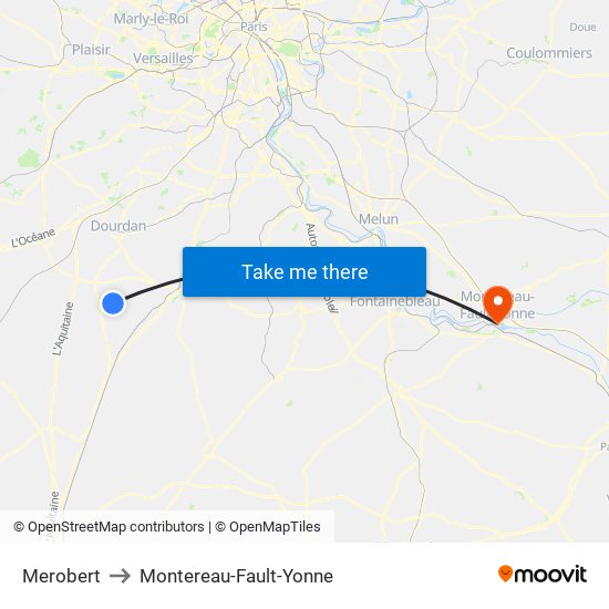Merobert to Montereau-Fault-Yonne map