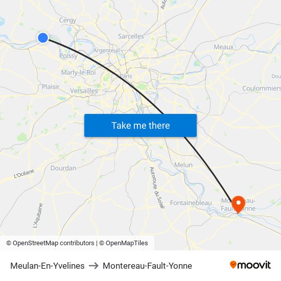 Meulan-En-Yvelines to Montereau-Fault-Yonne map