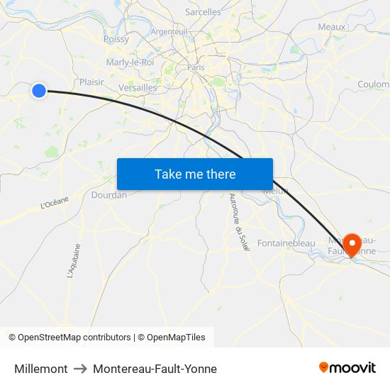 Millemont to Montereau-Fault-Yonne map