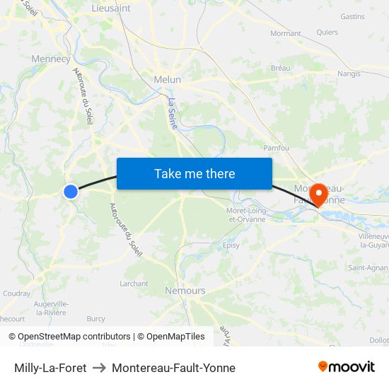 Milly-La-Foret to Montereau-Fault-Yonne map