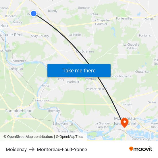 Moisenay to Montereau-Fault-Yonne map