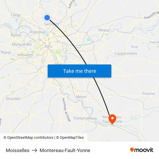 Moisselles to Montereau-Fault-Yonne map