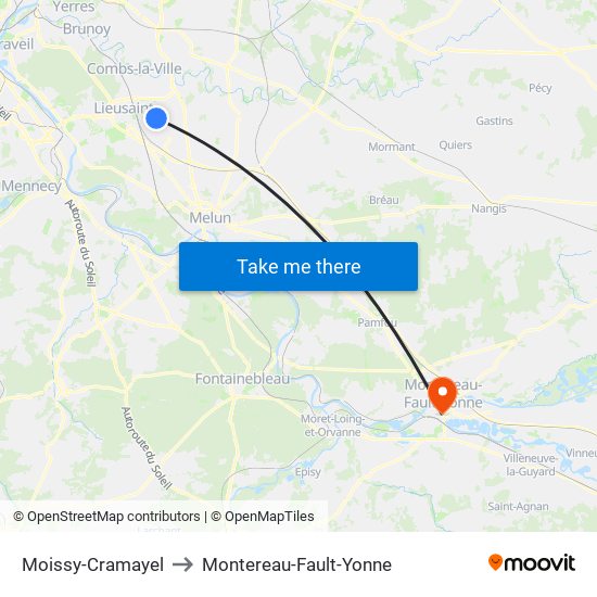 Moissy-Cramayel to Montereau-Fault-Yonne map