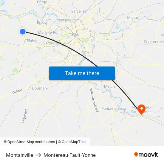 Montainville to Montereau-Fault-Yonne map