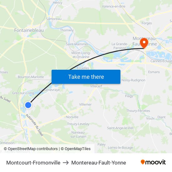 Montcourt-Fromonville to Montereau-Fault-Yonne map