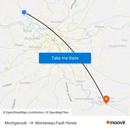Montgeroult to Montereau-Fault-Yonne map