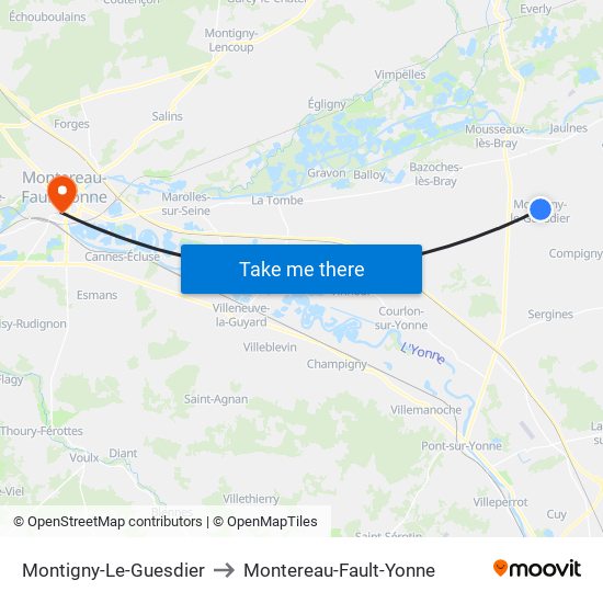 Montigny-Le-Guesdier to Montereau-Fault-Yonne map