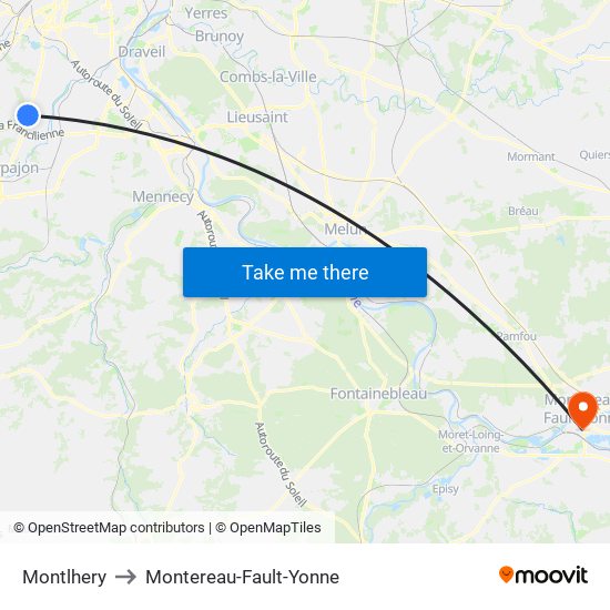 Montlhery to Montereau-Fault-Yonne map