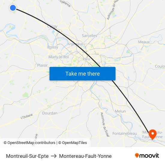 Montreuil-Sur-Epte to Montereau-Fault-Yonne map