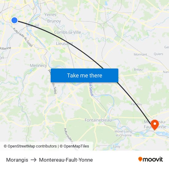 Morangis to Montereau-Fault-Yonne map