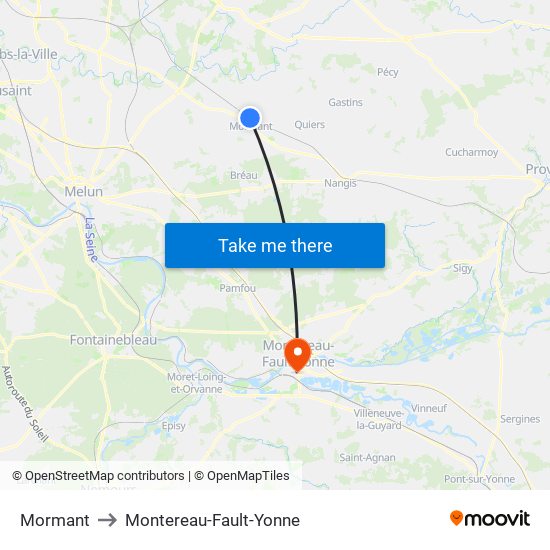 Mormant to Montereau-Fault-Yonne map
