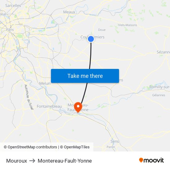 Mouroux to Montereau-Fault-Yonne map