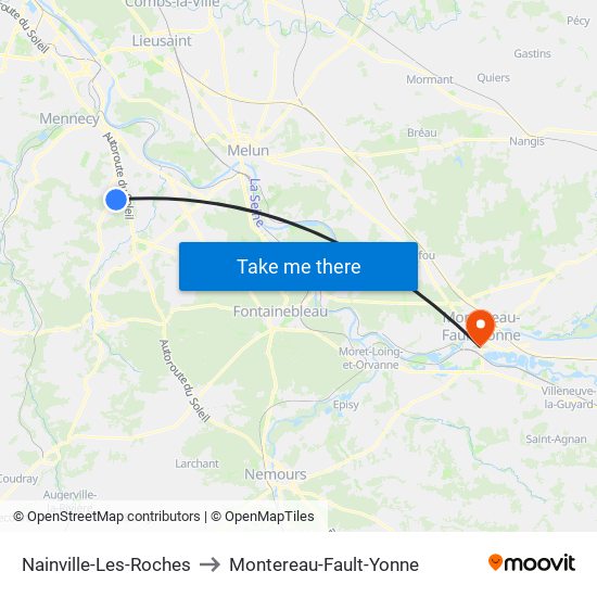 Nainville-Les-Roches to Montereau-Fault-Yonne map
