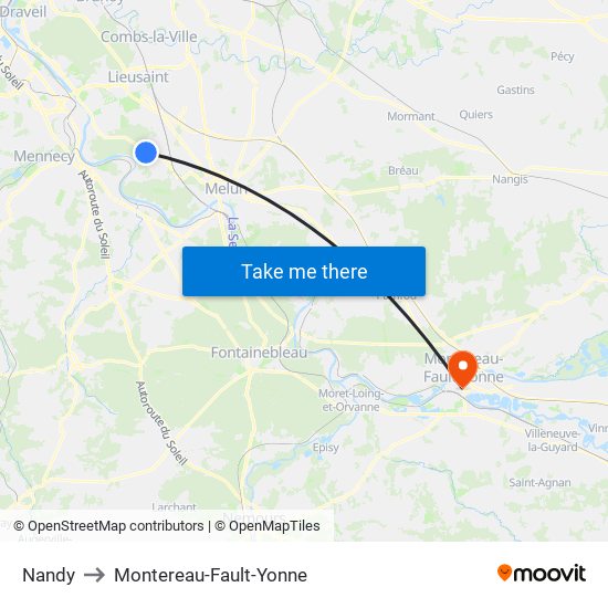 Nandy to Montereau-Fault-Yonne map