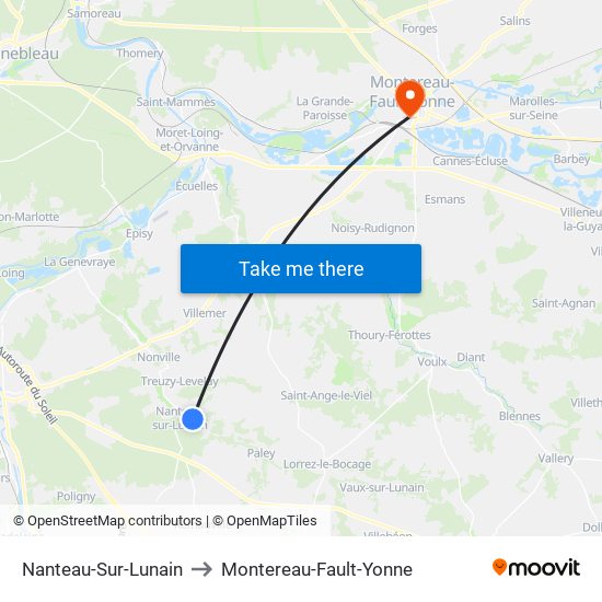 Nanteau-Sur-Lunain to Montereau-Fault-Yonne map