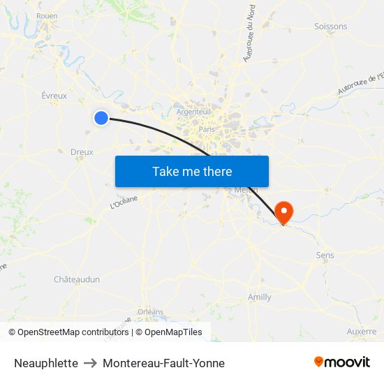 Neauphlette to Montereau-Fault-Yonne map