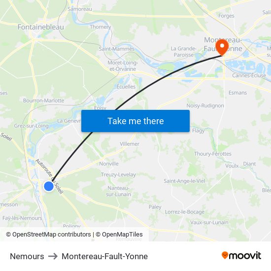 Nemours to Montereau-Fault-Yonne map