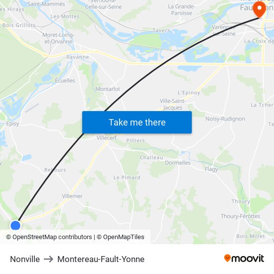 Nonville to Montereau-Fault-Yonne map