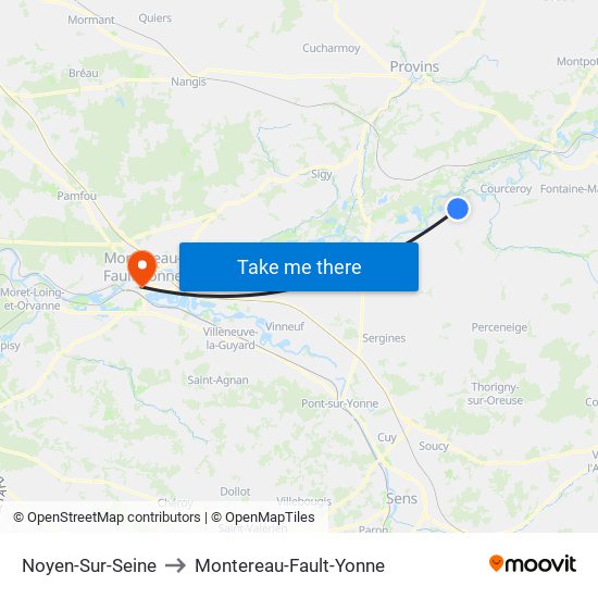 Noyen-Sur-Seine to Montereau-Fault-Yonne map