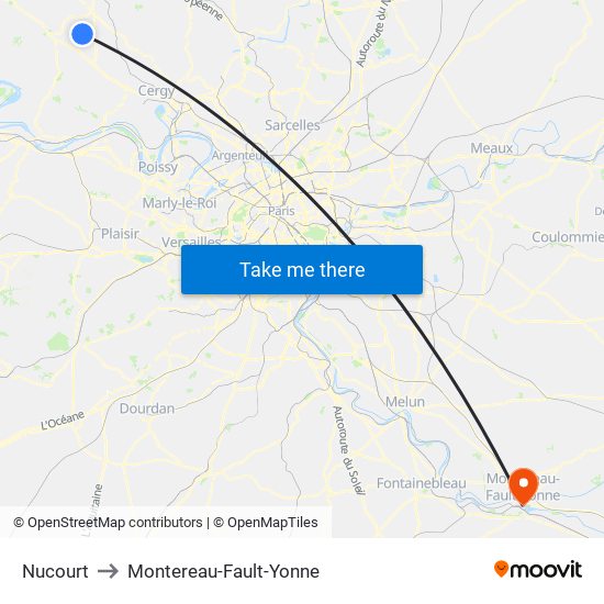 Nucourt to Montereau-Fault-Yonne map