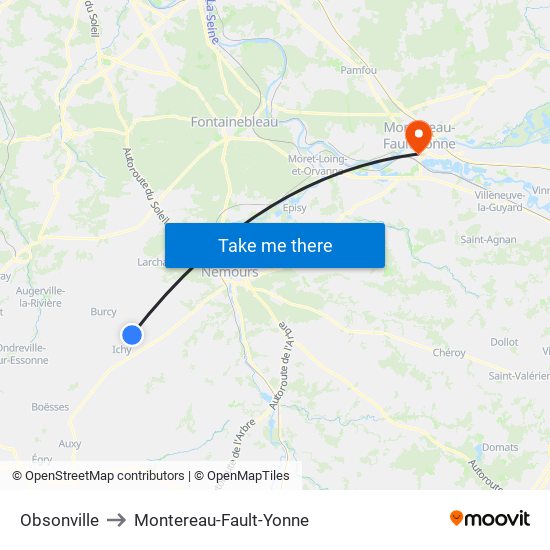 Obsonville to Montereau-Fault-Yonne map