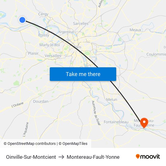 Oinville-Sur-Montcient to Montereau-Fault-Yonne map