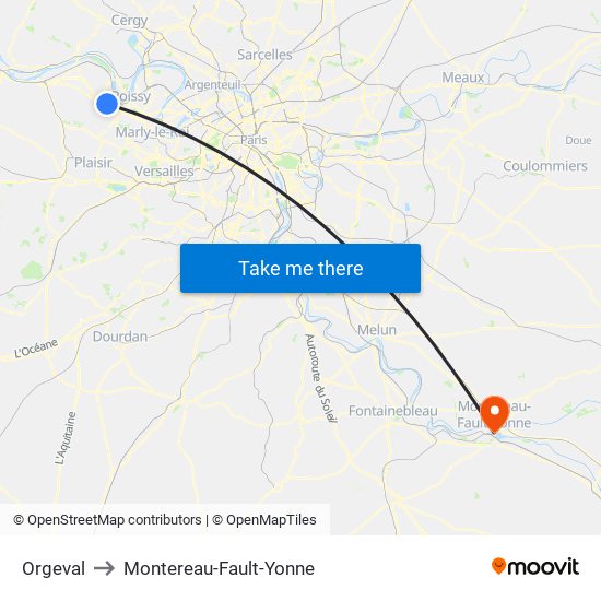 Orgeval to Montereau-Fault-Yonne map