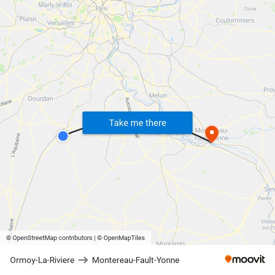 Ormoy-La-Riviere to Montereau-Fault-Yonne map