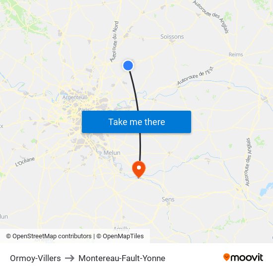 Ormoy-Villers to Montereau-Fault-Yonne map