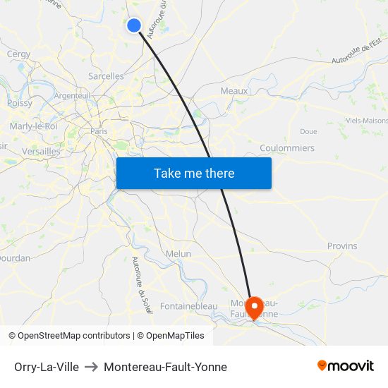 Orry-La-Ville to Montereau-Fault-Yonne map