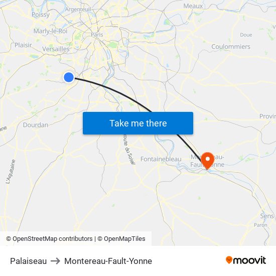 Palaiseau to Montereau-Fault-Yonne map