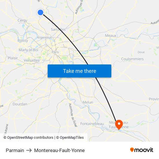 Parmain to Montereau-Fault-Yonne map