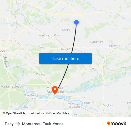 Pecy to Montereau-Fault-Yonne map