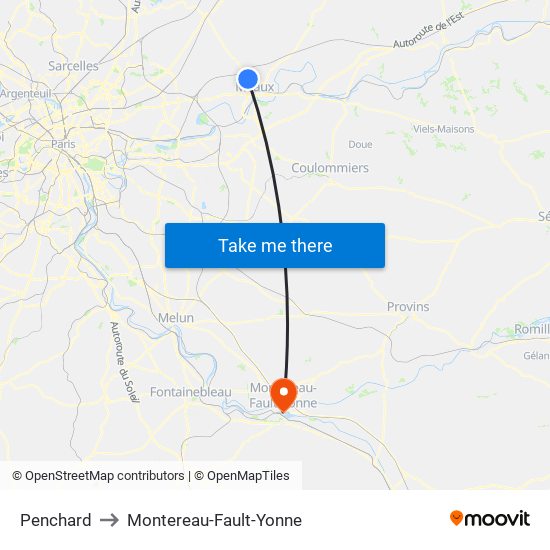 Penchard to Montereau-Fault-Yonne map