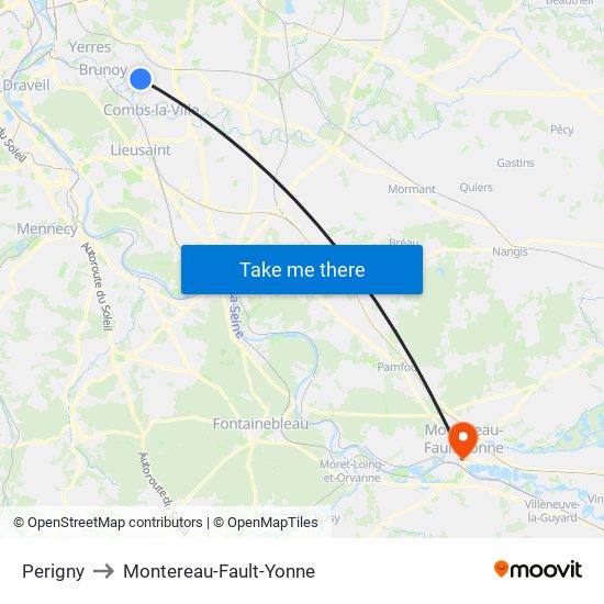 Perigny to Montereau-Fault-Yonne map