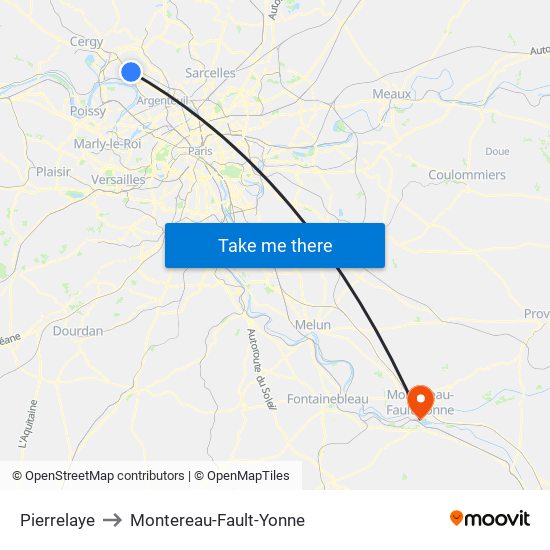 Pierrelaye to Montereau-Fault-Yonne map