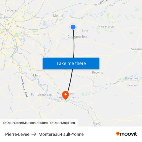 Pierre-Levee to Montereau-Fault-Yonne map