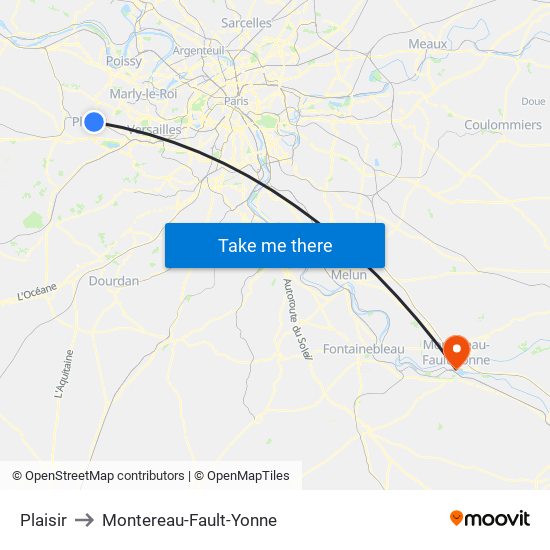 Plaisir to Montereau-Fault-Yonne map