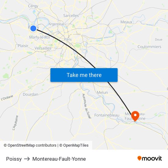 Poissy to Montereau-Fault-Yonne map