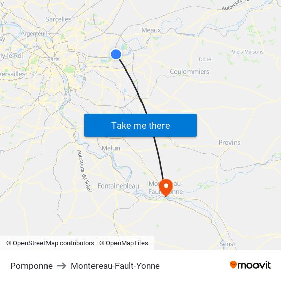 Pomponne to Montereau-Fault-Yonne map