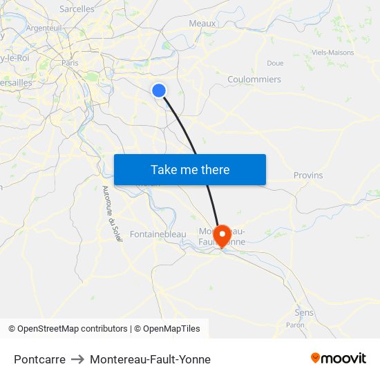 Pontcarre to Montereau-Fault-Yonne map