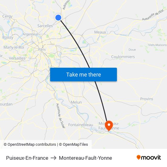 Puiseux-En-France to Montereau-Fault-Yonne map