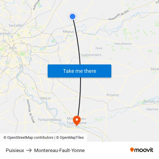 Puisieux to Montereau-Fault-Yonne map
