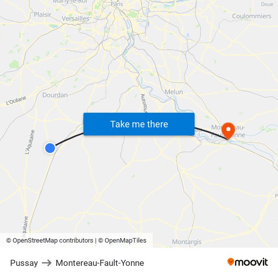 Pussay to Montereau-Fault-Yonne map