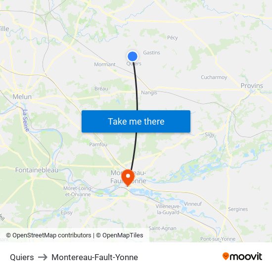 Quiers to Montereau-Fault-Yonne map